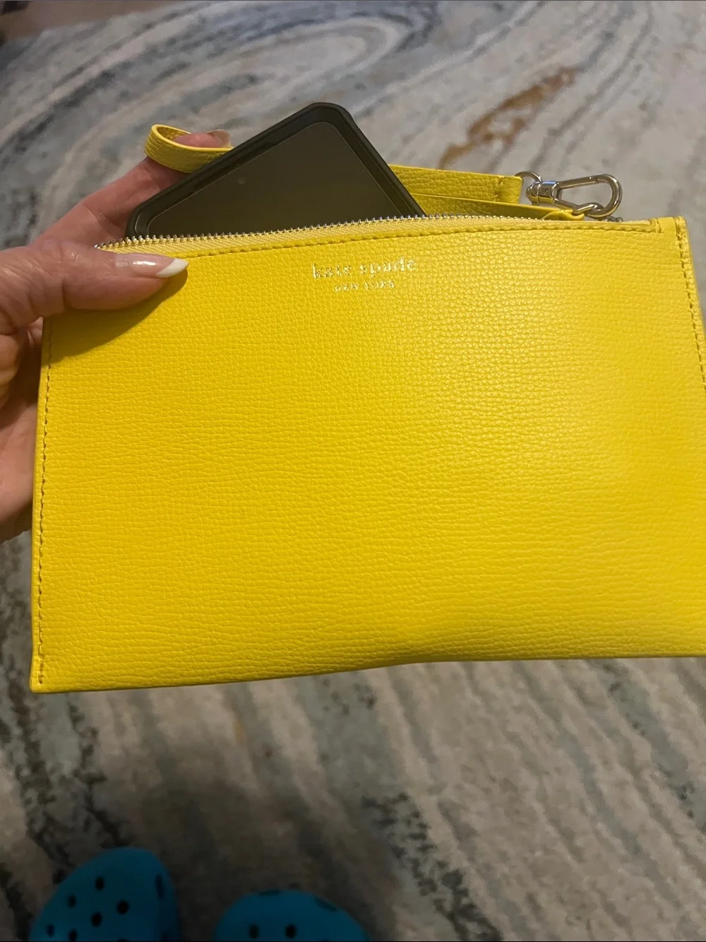 kate spade Large Yellow Pebbled Leather Wristlet Tote NWOT